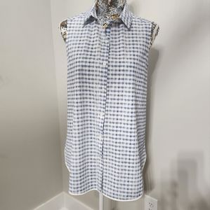 Lysse Blue Gingham High Low Sleeveless Button Down Top